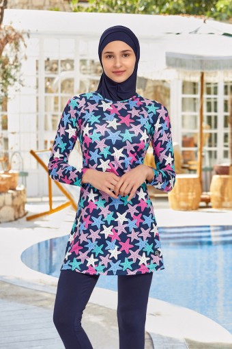 MARESIVA - Maresiva Kız Garson Melisande Tam Kapalı Tesettür Mayo - Koyu Lacivert (1)