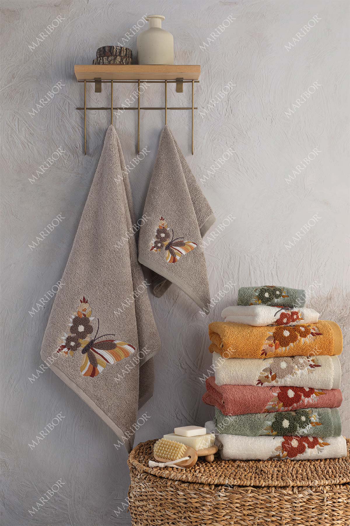 Maribor Mutfak Havlusu Mariposa Bambu 3D Nakışlı 30x50 3'lü - Thumbnail