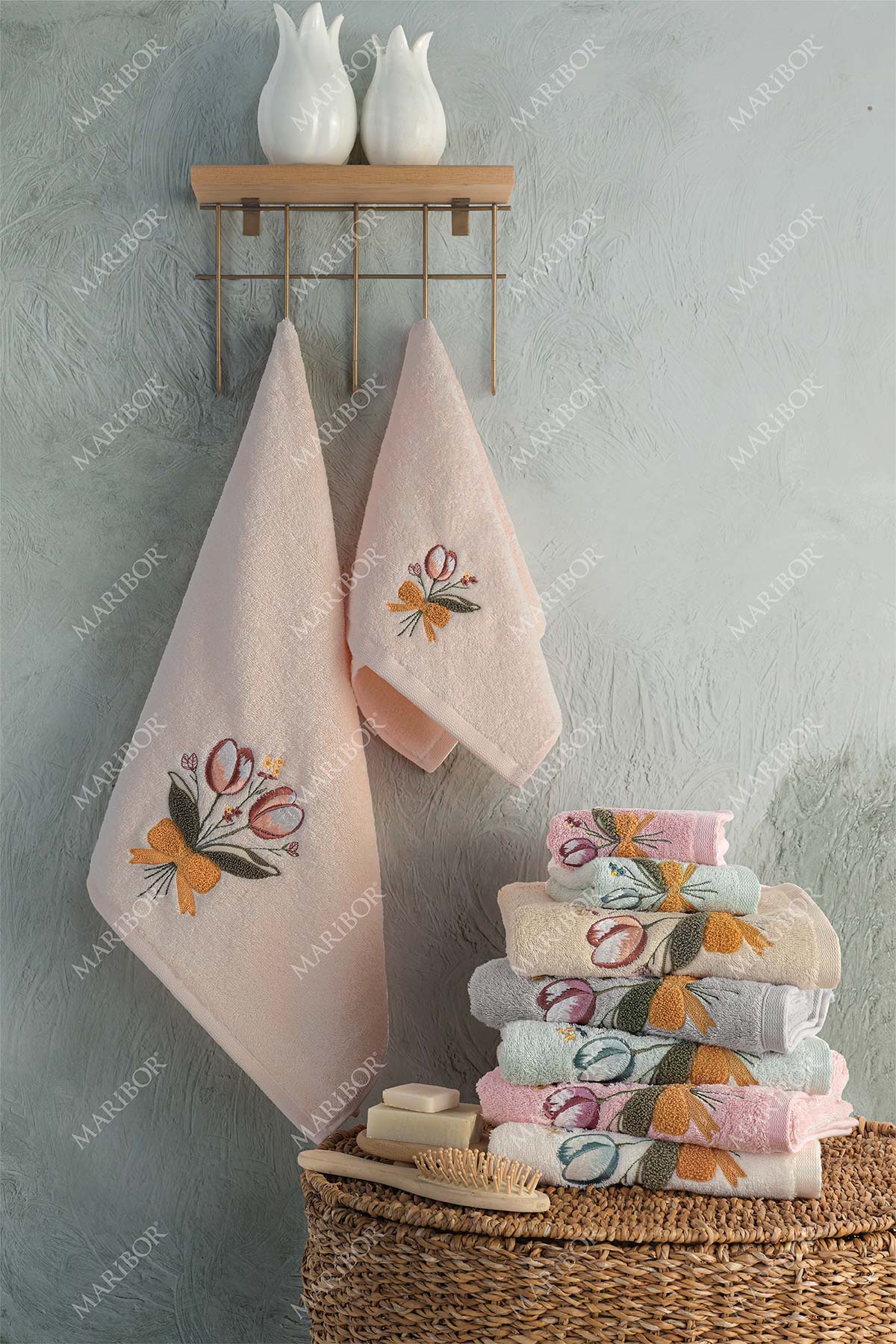 Maribor Mutfak Havlusu Tulipa Bambu 3D Nakışlı 30x50 3'lü - Thumbnail