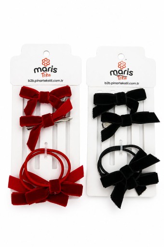 MARİS TOKA - Maris Kız Çocuk Set Toka Kadife Fiyonk