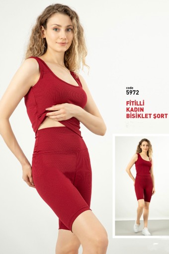 MEG STYLE - Meg Fitilli Bisiklet Şort - Bordo