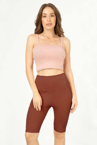 MEG STYLE - Meg Fitilli Bisiklet Şort - Kahve