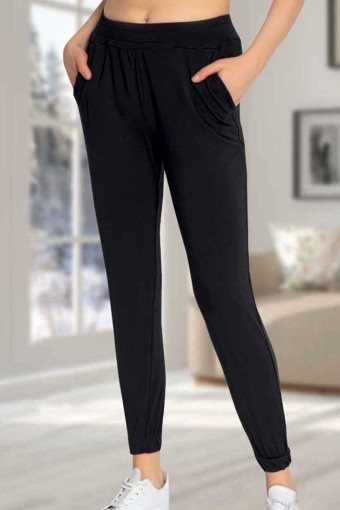 MEG STYLE - Meg Kadın Eşofman Dalgıç Cepli Lastikli Paça - Siyah (1)