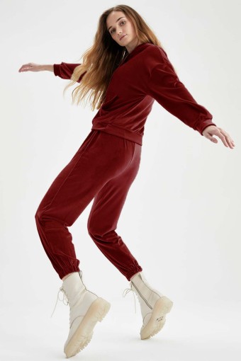 MEG STYLE - Meg Kadın Eşofman Fransız Kadife - Bordo