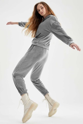 MEG STYLE - Meg Kadın Eşofman Fransız Kadife - Gri