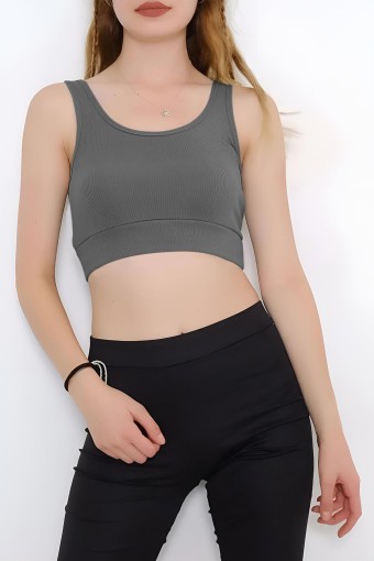 MEG STYLE - Meg Kadın Fitilli Pedli Büstiyer - Antrasit