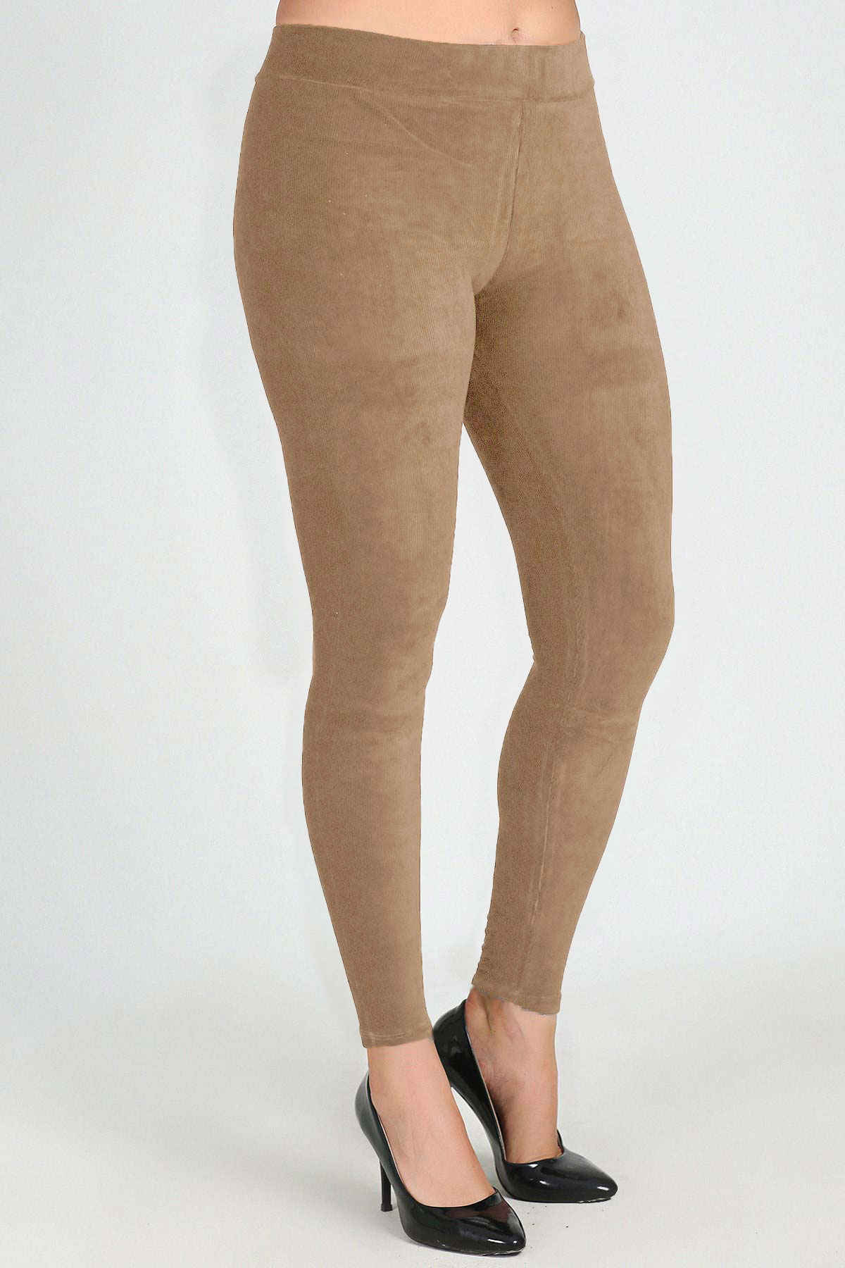 Meg Kadın Fransız Kadife Büyük Beden Tayt - Bej - Thumbnail