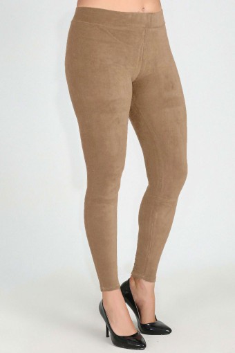 MEG STYLE - Meg Kadın Fransız Kadife Büyük Beden Tayt - Bej