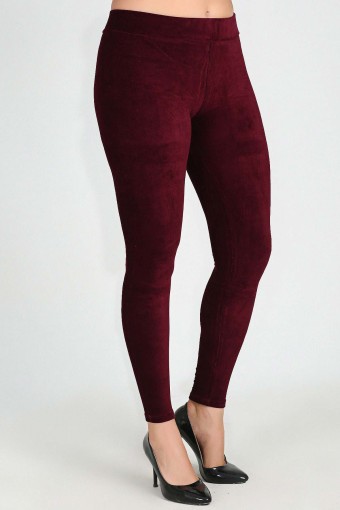 MEG STYLE - Meg Kadın Fransız Kadife Büyük Beden Tayt - Bordo