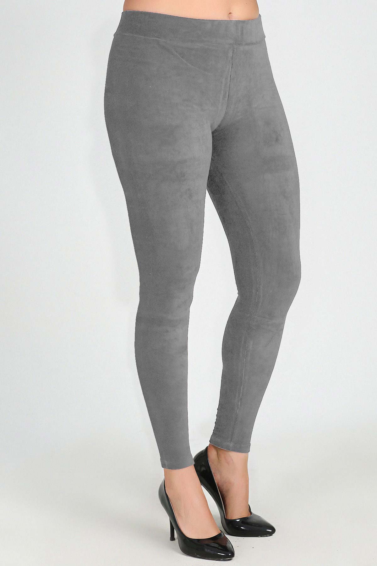 Meg Kadın Fransız Kadife Büyük Beden Tayt - Gri - Thumbnail