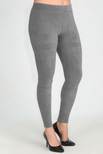 MEG STYLE - Meg Kadın Fransız Kadife Büyük Beden Tayt - Gri