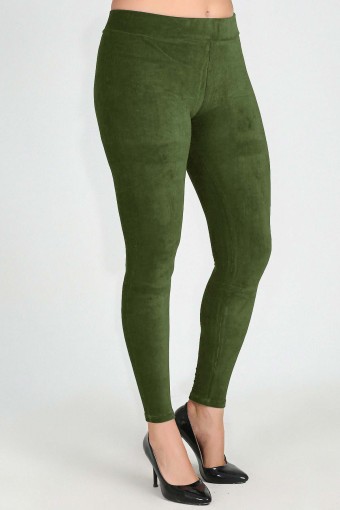 MEG STYLE - Meg Kadın Fransız Kadife Büyük Beden Tayt - Haki Yeşili