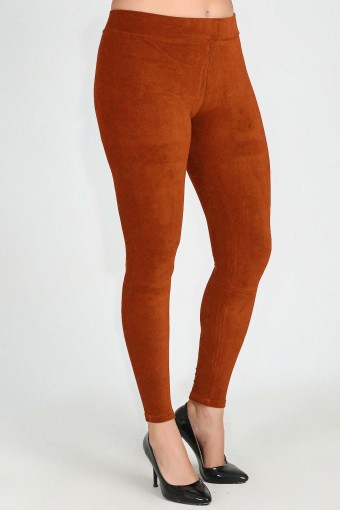 MEG STYLE - Meg Kadın Fransız Kadife Büyük Beden Tayt - Kiremit