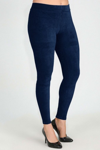 MEG STYLE - Meg Kadın Fransız Kadife Büyük Beden Tayt - Lacivert