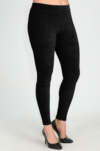 MEG STYLE - Meg Kadın Fransız Kadife Büyük Beden Tayt - Siyah