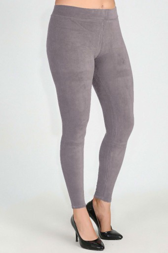 MEG STYLE - Meg Kadın Fransız Kadife Büyük Beden Tayt - Vizon