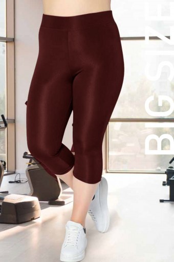 MEG STYLE - Meg Kadın Tek Alt Tayt Dizaltı Büyük Beden Disco - Bordo