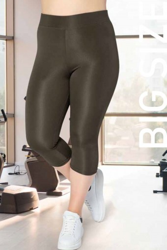 MEG STYLE - Meg Kadın Tek Alt Tayt Dizaltı Büyük Beden Disco - Haki Yeşili