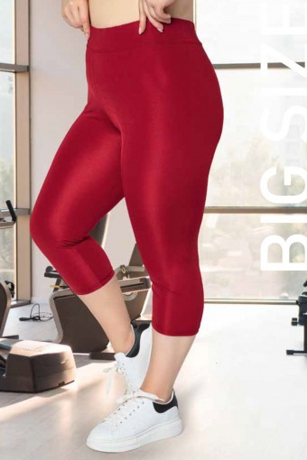 MEG STYLE - Meg Kadın Tek Alt Tayt Dizaltı Büyük Beden Disco - Kırmızı