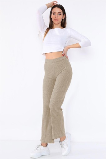 MEG STYLE - Megfit Kadın Tek Alt Pantalon Geniş Paça - Bej