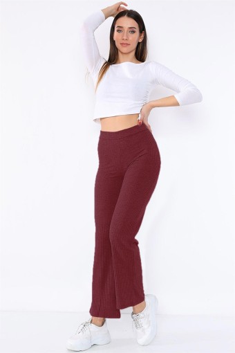 MEG STYLE - Megfit Kadın Tek Alt Pantalon Geniş Paça - Bordo