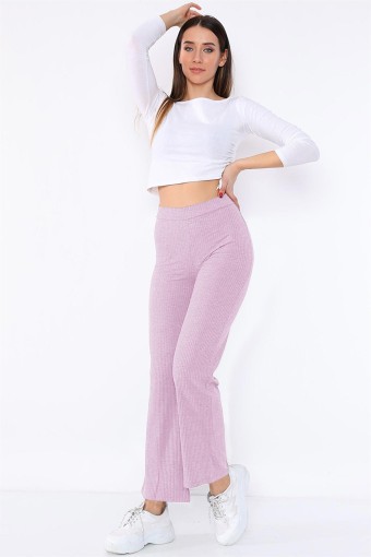 MEG STYLE - Megfit Kadın Tek Alt Pantalon Geniş Paça - Pudra