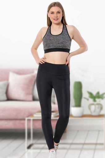 MEG STYLE - Meg Kadın Tayt Dalgıç Şardonlu Kalın Bel Lastiği - Siyah