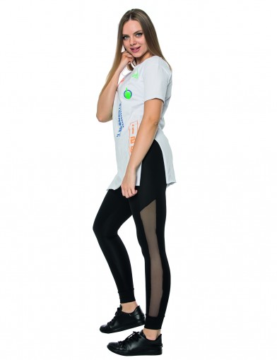 MEG STYLE - Meg Kadın Tayt Dalgıç Yandan Cepli Tüllü - Siyah