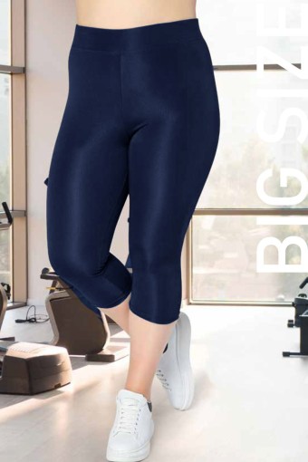 MEG STYLE - Meg Kadın Tek Alt Tayt Dizaltı Büyük Beden Disco - Lacivert (1)