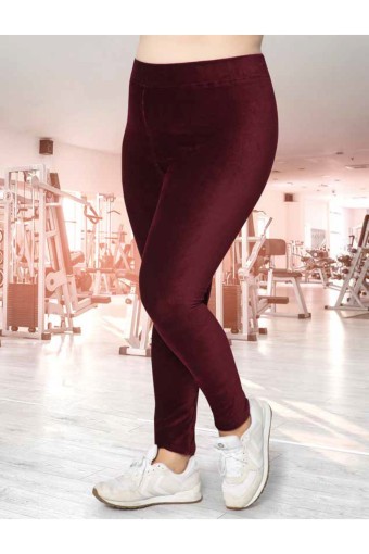MEG STYLE - Meg Kadın Tayt Fitilli Kadife Büyük Beden - Bordo
