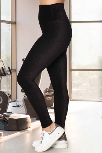 MEG STYLE - Meg Kadın Tayt Fitilli Kadife Yüksek Bel - Siyah