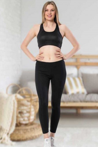 MEG STYLE - Meg Kadın Tayt Klasik Termal Düz - Siyah