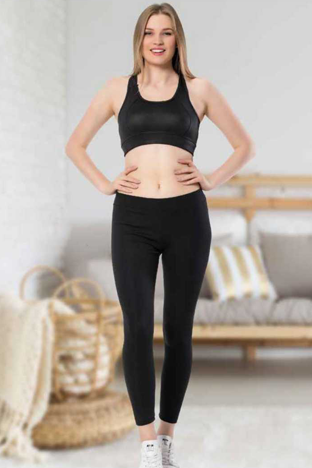 Meg Kadın Tayt Klasik Termal Düz - Siyah - Thumbnail