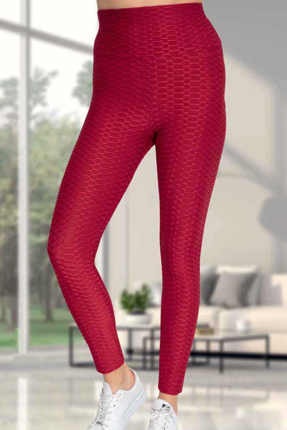 Meg Kadın Tayt Yüksek Bel Brezilya - Vişne - Thumbnail