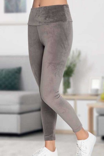 MEG STYLE - Meg Kadın Tayt Yüksek Bel Fransız Kadife - Vizon