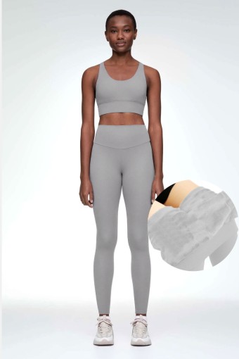 MEG STYLE - Meg Kadın Yüksek Bel Peluş Tayt - Gri