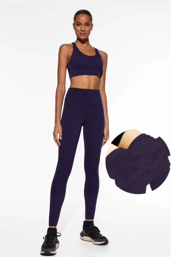 MEG STYLE - Meg Kadın Yüksek Bel Peluş Tayt - Mor