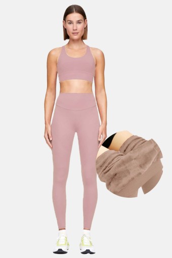 MEG STYLE - Meg Kadın Yüksek Bel Peluş Tayt - Pudra