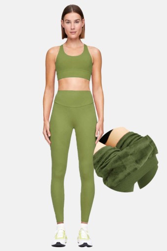 MEG STYLE - Meg Kadın Yüksek Bel Peluş Tayt - Yeşil