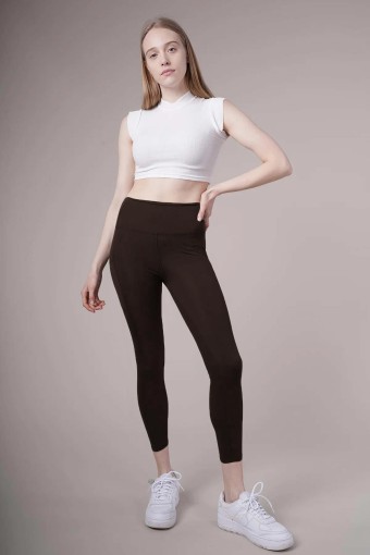 MEG STYLE - Meg Style Kadın Cepli Toparlayıcı Yüksek Bel Pilates Tayt - Acı Kahve
