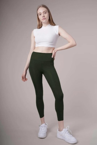 MEG STYLE - Meg Style Kadın Cepli Toparlayıcı Yüksek Bel Pilates Tayt - Haki Yeşili