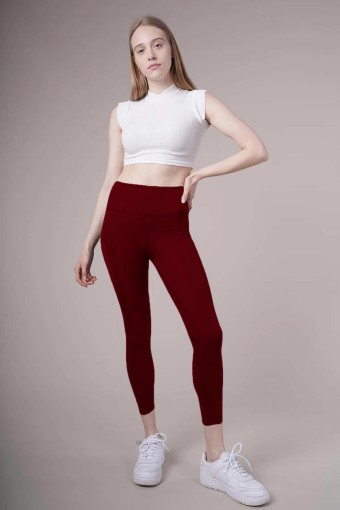 MEG STYLE - Meg Style Kadın Cepli Toparlayıcı Yüksek Bel Pilates Tayt - Kırmızı