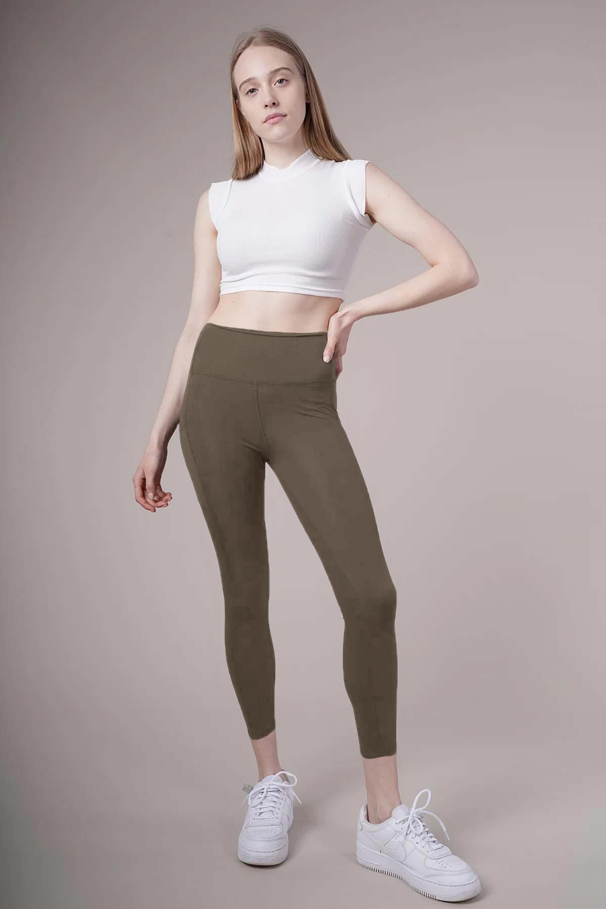 Meg Style Kadın Cepli Toparlayıcı Yüksek Bel Pilates Tayt - Kırmızı - Thumbnail