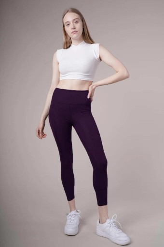 MEG STYLE - Meg Style Kadın Cepli Toparlayıcı Yüksek Bel Pilates Tayt - Mürdüm