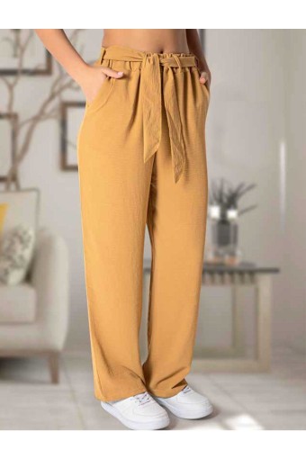 MEG STYLE - Meg Style Kadın Pantolon Ayrobin Cepli - Sarı (1)
