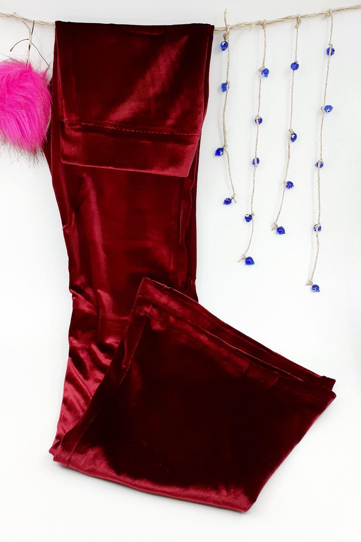 Meg Style Kadın Tayt İspanyol Kadife - Patlıcan Mor - Thumbnail