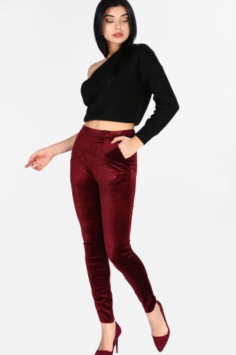MEG STYLE - Meg Style Kadın Tek Alt Pantolon Kadife - Mor (1)