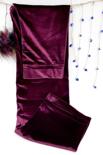 MEG STYLE - Meg Style Kadın Tek Alt Tayt Kadife - Mürdüm