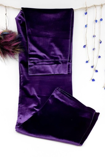 MEG STYLE - Meg Style Kadın Tek Alt Tayt Kadife - Patlıcan Mor