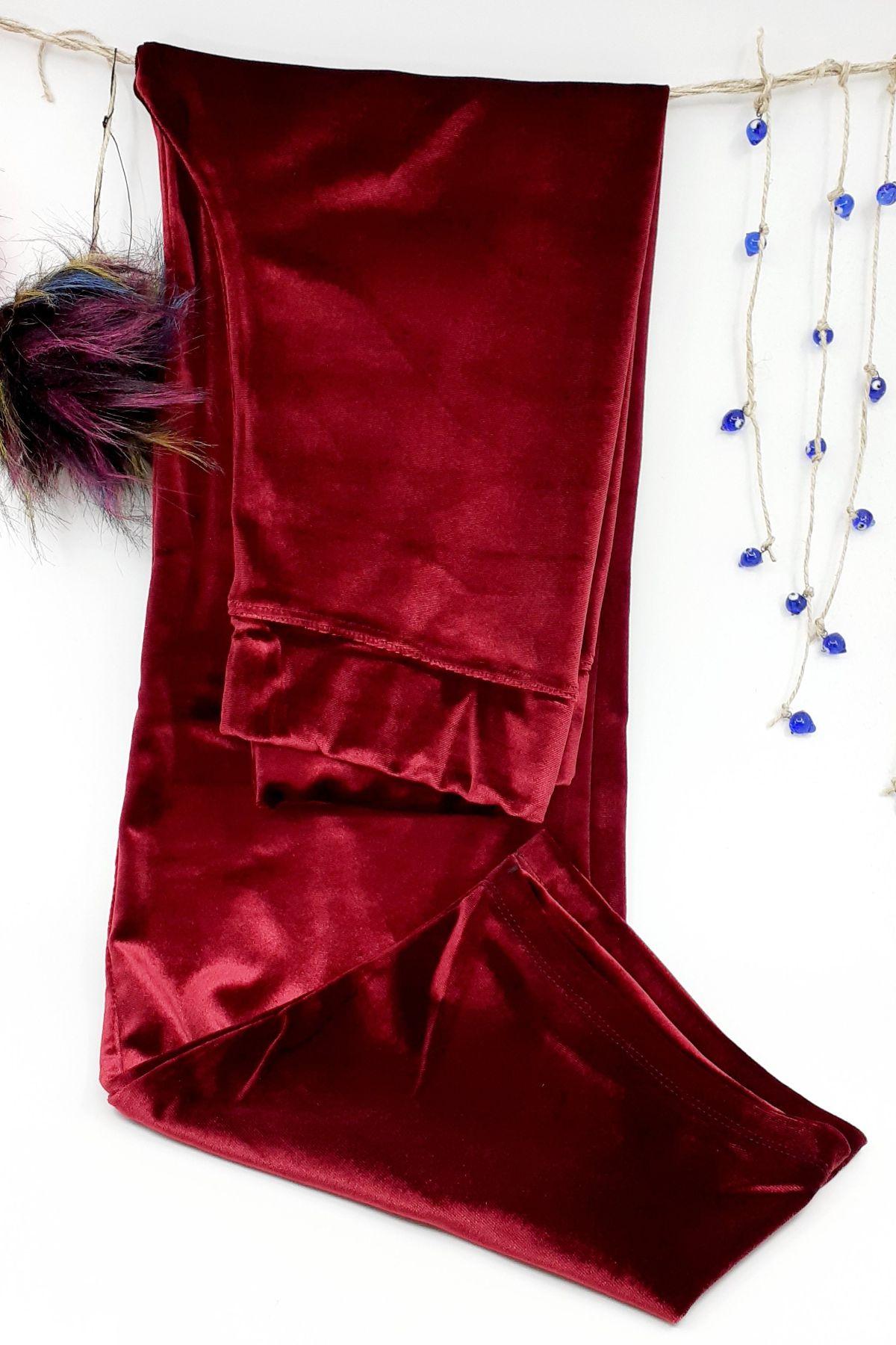 Meg Style Kadın Tek Alt Tayt Kadife - Patlıcan Mor - Thumbnail